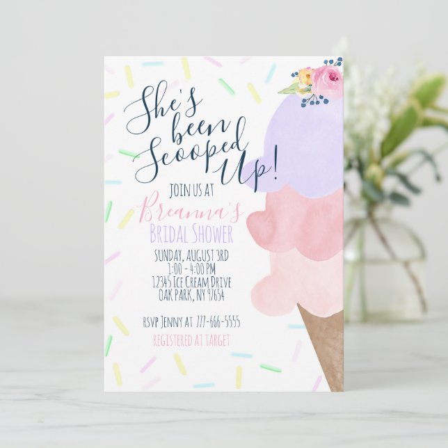 She's Been Scooped Up Ice Cream Bridal Shower Invitation (Standing Front)