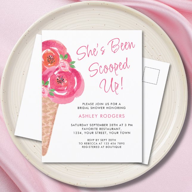 She's Been Scooped Up Ice Cream Bridal Shower  Invitation Postcard (Creator Uploaded)