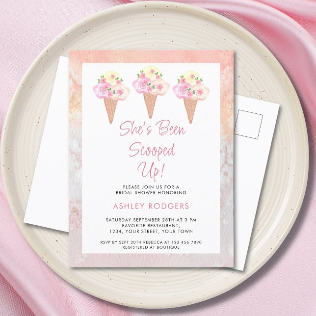 She's Been Scooped Up Ice Cream Bridal Shower  Invitation Postcard (Creator Uploaded)