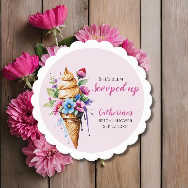 She's Been Scooped Up Ice Cream Bridal Shower  Paper Coaster (Creator Uploaded)