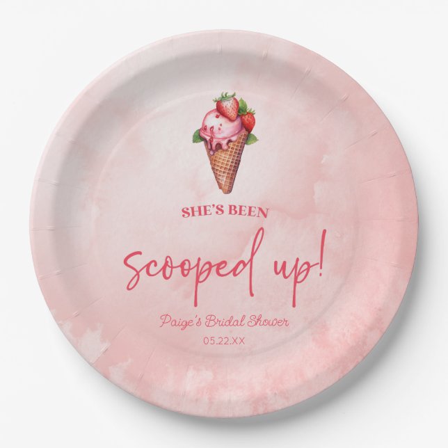 She's Been Scooped Up! Ice Cream Bridal Shower  Paper Plate (Front)