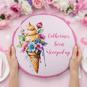 She's Been Scooped Up Ice Cream Bridal Shower  Round Cushion