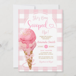 She's been Scooped Up Ice Cream Gingham Invitation
