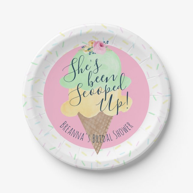 She's Been Scooped Up Ice Cream Personalised Paper Plate (Front)