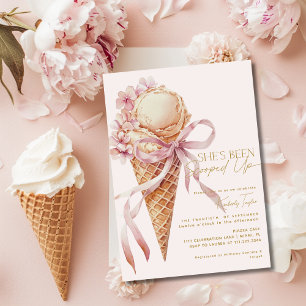 She's Been Scooped Up Ice Cream Pink Bridal Shower Invitation