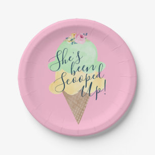She's Been Scooped Up Ice Cream Pink Paper Plates