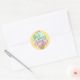She's Been Scooped Up Ice Cream Yellow Centerpiece Classic Round Sticker