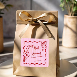 She's been scooped up icecream bridal shower favou square sticker