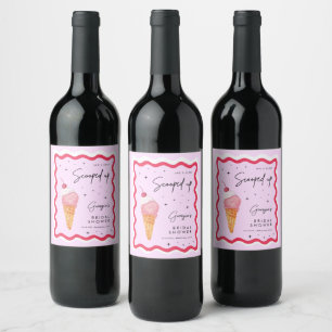 She's Been Scooped Up Pink and Red Wavy Retro  Wine Label