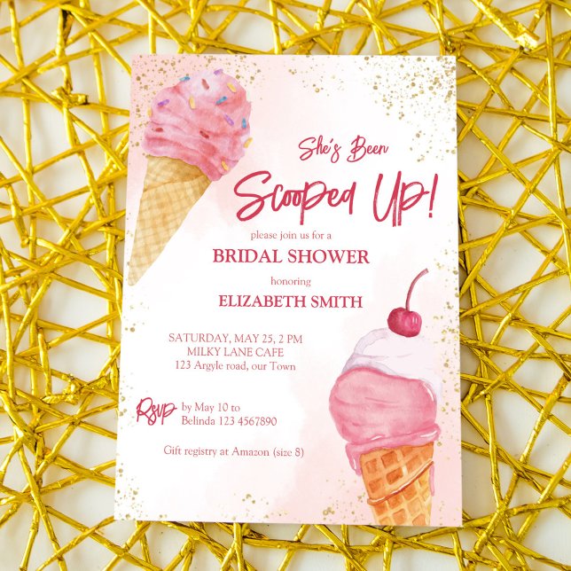 She's been scooped up pink ice cream bridal shower invitation (Creator Uploaded)
