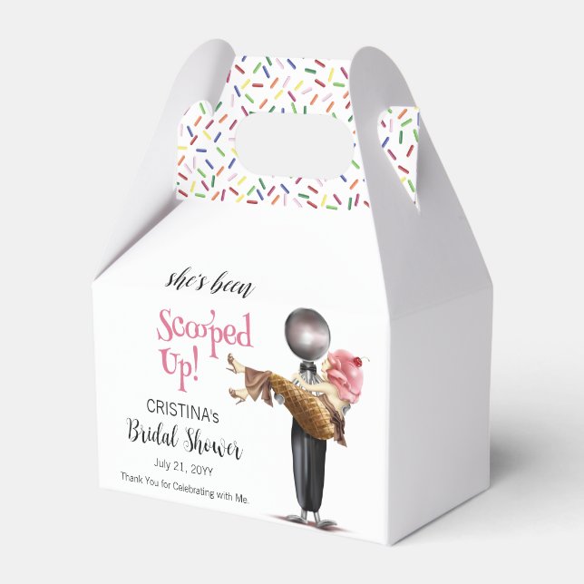 She's Been Scooped Up Strawberry Ice cream Bridal Favour Box (Front Side)