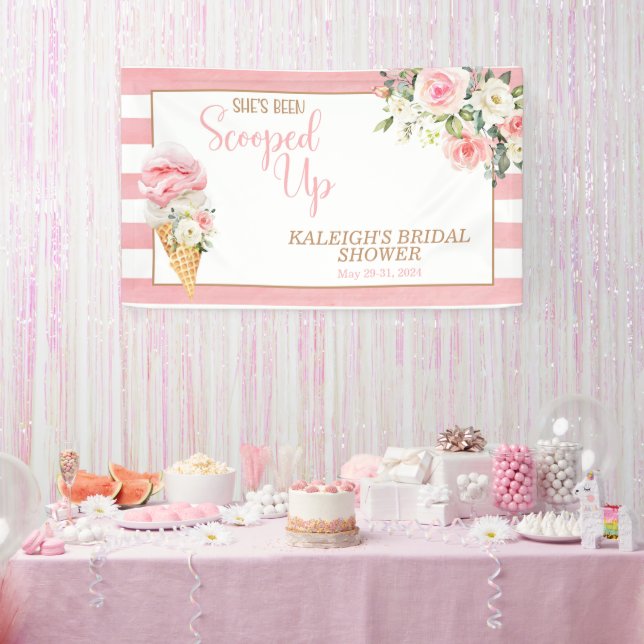 She's Been Scooped Up (Stripes) Bridal Shower Banner (Party)