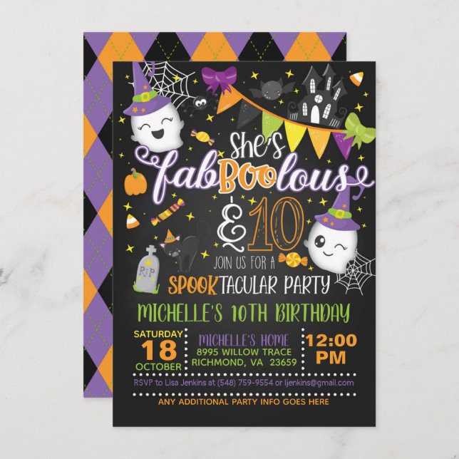 She's Faboolous and 10 Birthday Invitation - Blk (Front/Back)