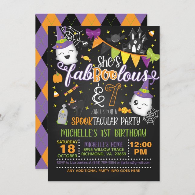 She's Faboolous and 7 Birthday Invitation - Blk (Front/Back)
