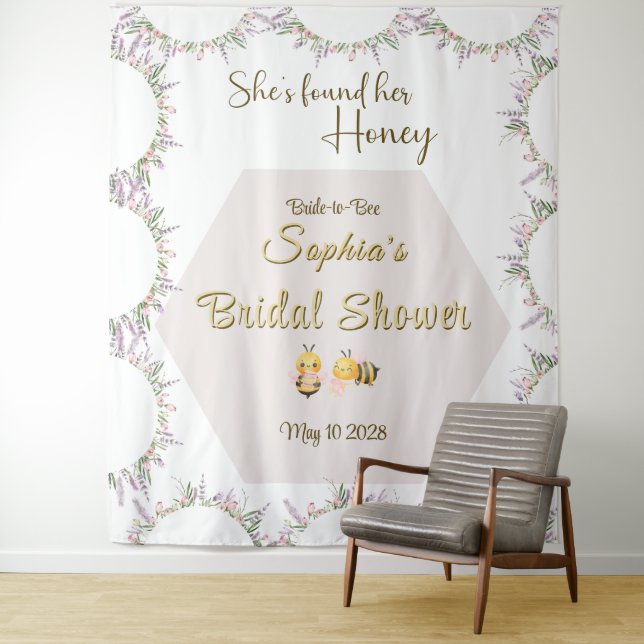 She's Found Her Honey Bridal Shower Backdrop Tapestry (In Situ)