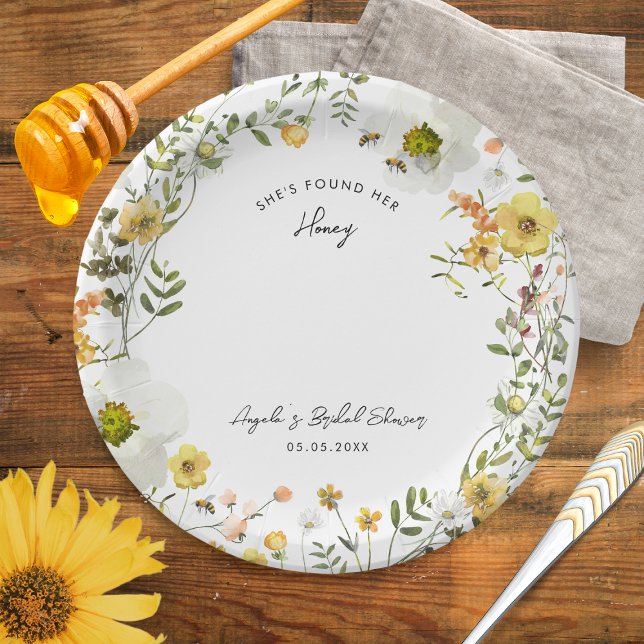 She's Found Her Honey Yellow Floral Bridal Shower Paper Plate (Creator Uploaded)