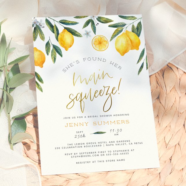 She's Found Her Main Squeeze Lemon Bridal Shower Invitation (Creator Uploaded)