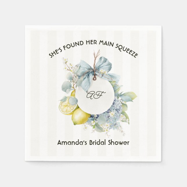 She's Found Her Main Squeeze Lemon Bridal Shower Napkin (Front)