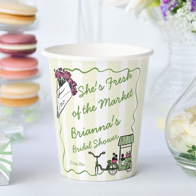 She's fresh of the market bridal shower custom paper cups (She's fresh of the market bridal shower monogrammed paper cups personalized table decor)