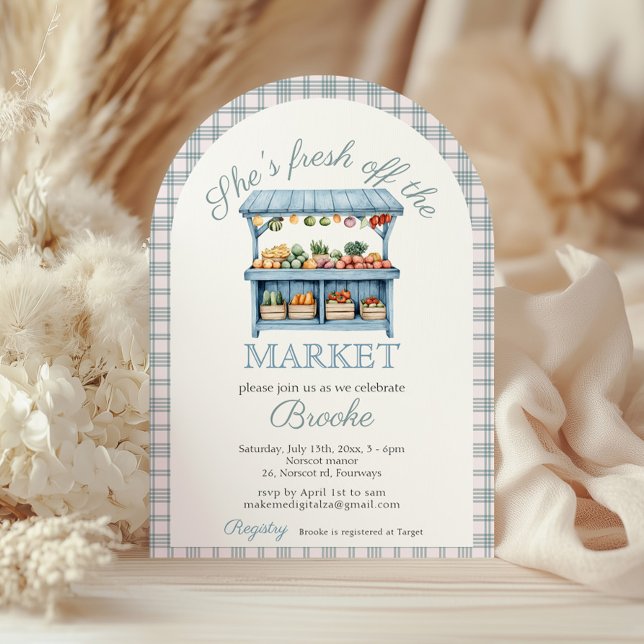She's fresh off the market blue Bridal Shower arch Invitation (Creator Uploaded)