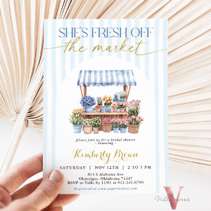 She's Fresh Off the Market Blue Bridal Shower Invitation