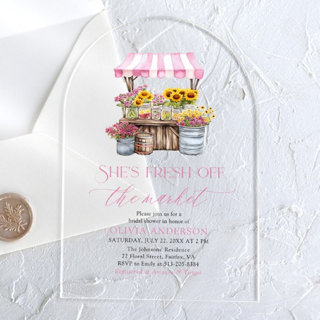 She's Fresh Off The Market Bridal Shower Arched Acrylic Invitations (She's Fresh Off The Market Bridal Shower Arched Acrylic Invitations)