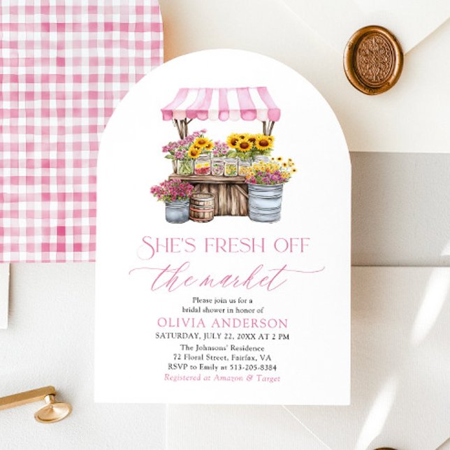 She's Fresh Off The Market Bridal Shower Arched Invitation (Watercolor She's Fresh Off The Market Bridal Shower Arched Invitation)