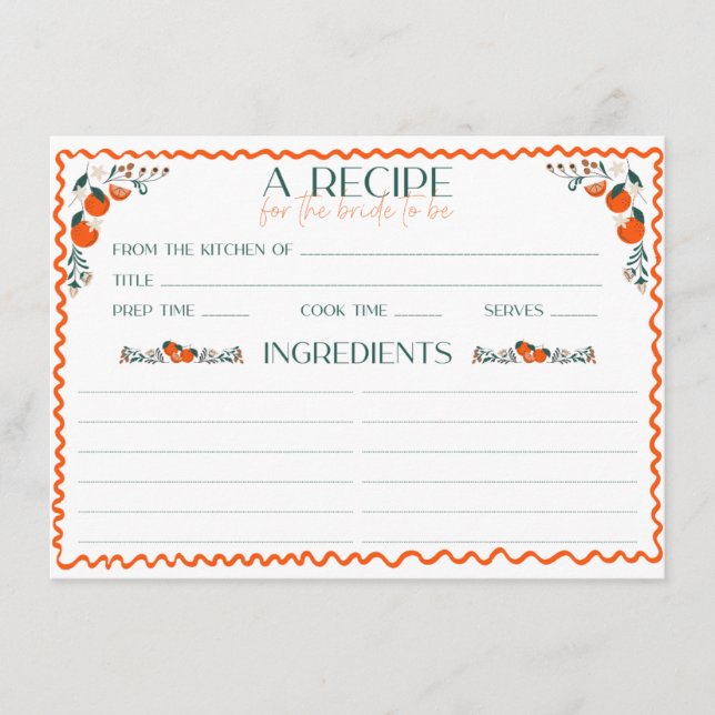 She's Fresh Off the Market Bridal Shower Recipe Enclosure Card (Front)