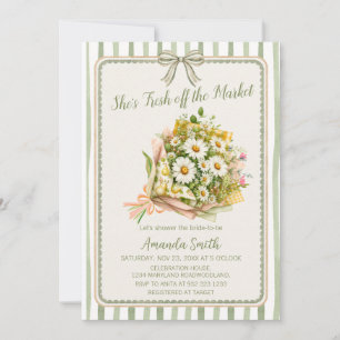 She's Fresh Off the Market Daisy Floral Sage Green Invitation