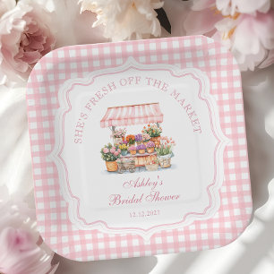 She's Fresh Off the Market Floral Bridal Shower Paper Plate
