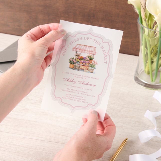 She's Fresh Off the Market Floral Vellum Invitations (Handheld)
