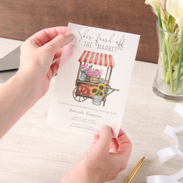 She's fresh off the market Flower Bridal shower Vellum Invitations (Handheld)