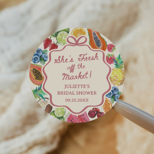 She's Fresh Off The Market Fruits Bridal Shower Classic Round Sticker