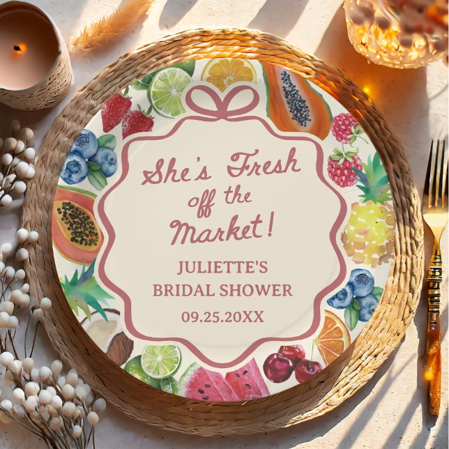 She's Fresh Off The Market Fruits Bridal Shower Paper Plate (Creator Uploaded)