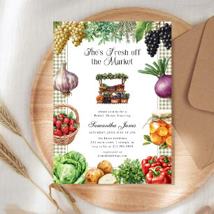 She's Fresh Off The Market Gingham Bridal Shower Invitation