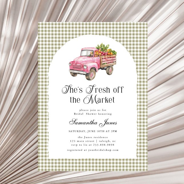 She's Fresh Off The Market Gingham Bridal Shower Invitation (Creator Uploaded)