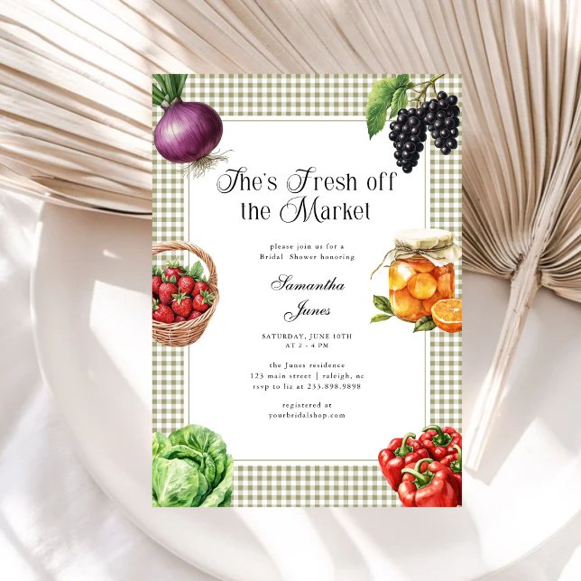 She's Fresh Off The Market Gingham Bridal Shower Invitation (Creator Uploaded)