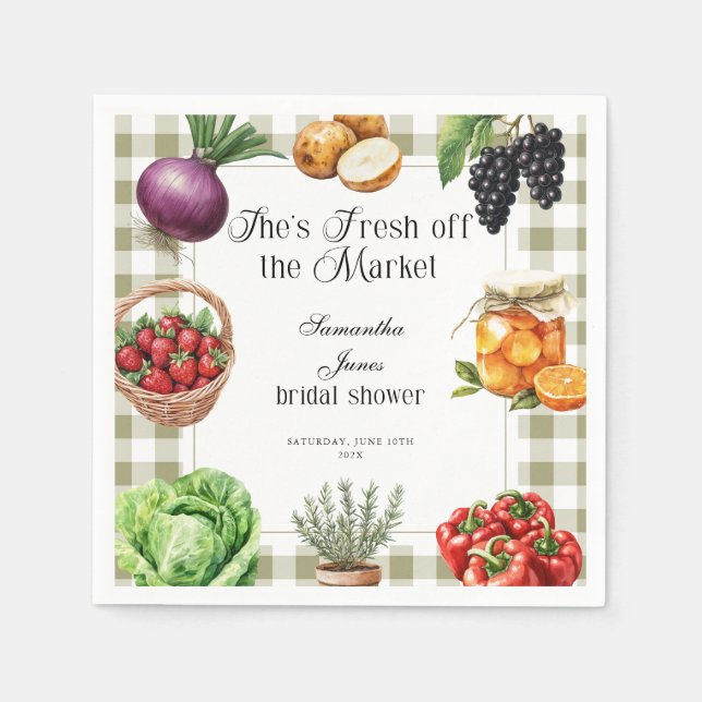 She's Fresh Off The Market Gingham Bridal Shower Napkin (Front)