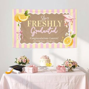 She's Freshly Graduated Lemons Striped Graduation Banner