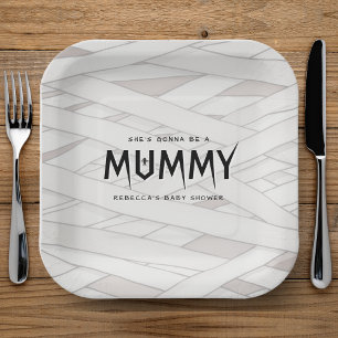 She's Gonna Be a Mummy Halloween Baby Shower Paper Plate