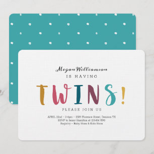 She's Having Twins - Modern, Colourful & fun Invitation