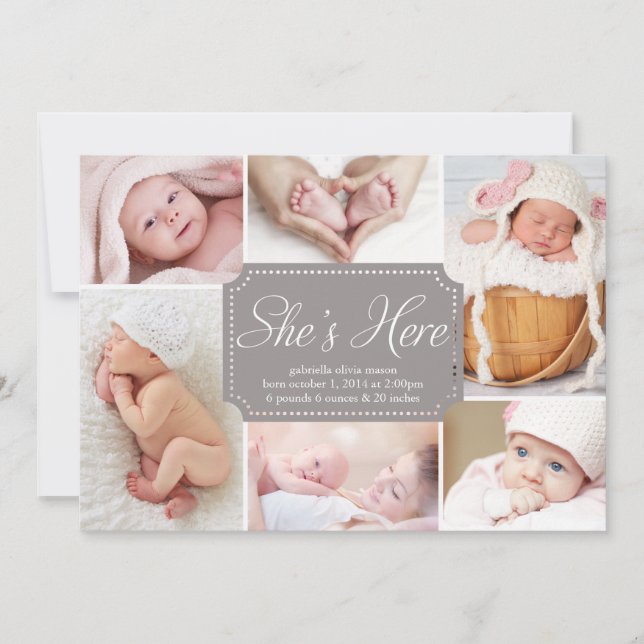 She's Here | Birth Announcement (Front)