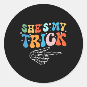 She's Is My Trick Hes Is My Treat Halloween Couple Classic Round Sticker