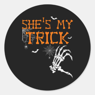 She's Is My Trick Hes Is My Treat Halloween Couple Classic Round Sticker