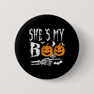 She's My Boo Skeleton Hand Pumpkin Halloween Match 6 Cm Round Badge