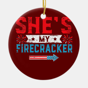 She's My Firecracker His And Hers 4th July Ceramic Tree Decoration