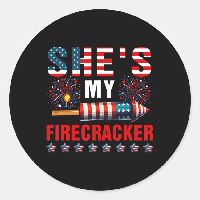 She's My Sparkler 4th Of July Fireworks Lover Cost Classic Round Sticker (Front)