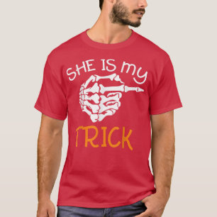Shes My Trick Halloween Night Costume Skeleton Fin T-Shirt