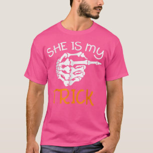 Shes My Trick Halloween Night Costume Skeleton Fin T-Shirt