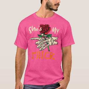 Shes My Trick Halloween Skeleton Hand Holding Flow T-Shirt
